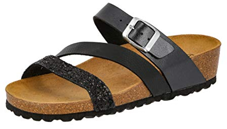 Lico NATURAL GLITTER Damen Pantoletten, Schwarz, 36 EU