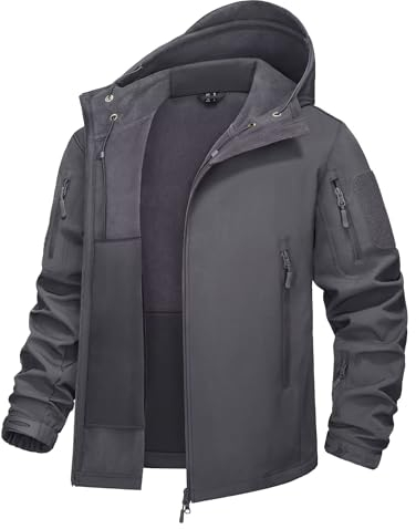 KEFITEVD Vestes Tactiques Militaires Coquille Souple pour Hommes Imperméable Polaire Coupe-vent Hiver,Gris,L