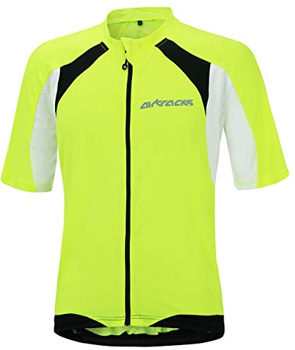 Airtracks Herren Fahrradtrikot Kurzarm PRO T Radtrikot Jersey Bike Radler Shirt Atmungsaktiv Schnelltrocknend Reflektierend Größen XS S M XL XXL XXXL XXXXL (neon-weiß, L)