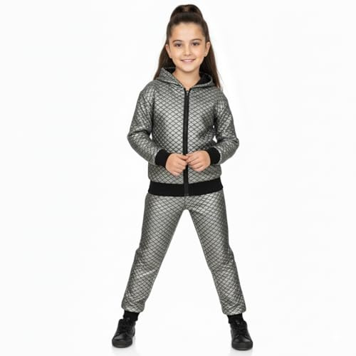 A2Z 4 Kids Girls Tracksuit Shiny Quilted Hooded Hoodie Top Bottom Jogging Suit Joggers New Age 7-13 Years