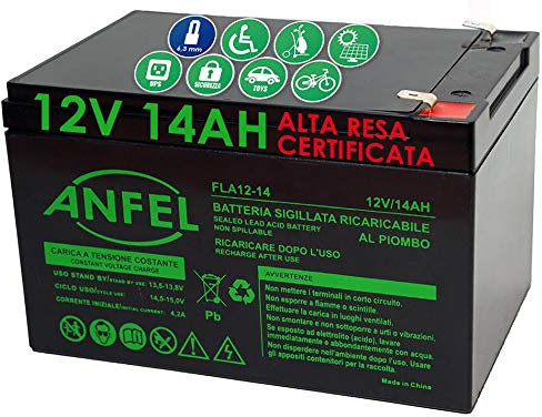 BATTERIA RICARICABILE USO CICLICO PIOMBO 12V Volt 14Ah PER BICI ELETTRICHE 6DZM-