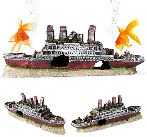 YOUTHINK Aquarium Shipwreck Decoration, kleine Fische, die Ornament für 10 Gallonen Süßwasser Salzwasser Aquarium (28 * 10 * 6 cm)