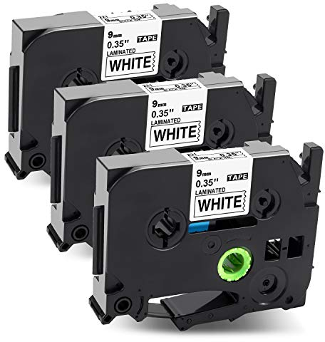Label KINGDOM Schriftband als Ersatz für Brother P Touch Bänder 9mm Tze-221 TZ tape, Laminiert Schriftbänder für Ptouch H105 PT-H107B D400 D600 PT300 P700, Schwarz auf Weiß, 3stk.