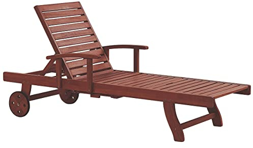 Beliani Gartenliege Rollenliege Sonnenliege Akazienholz Verstellbar Dunkelbraun Toscana