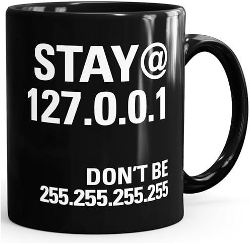 MoonWorks® Kaffee-Tasse stay@home Corona-Virus Pandemie 127.0.0.1 Localhost Computer Nerd Coder Schwarz unisize
