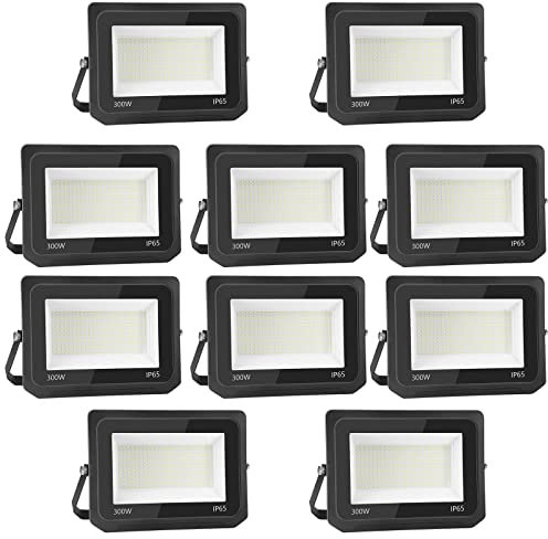 10 pieza LED Foco Proyector Luz Fría 6500K 30000 Lúmenes Focos LED 300W Exterior con IP65 LED Floodlight Exterior Iluminación Decoración LED Exterior Proyector Hogar Foco LED Impermeables