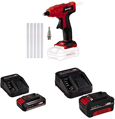 Einhell Cordless Hot Glue Gun TE-CG 18 Li - Solo PXC with Original Einhell 18V 2.5Ah Starter Kit Power X-Change with Einhell Power X-Change Starter kit Battery with a Charger