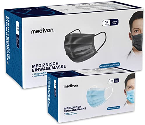 MEDIVON 50 Stück Masken Medizinisch MDV-4430 Schwarz