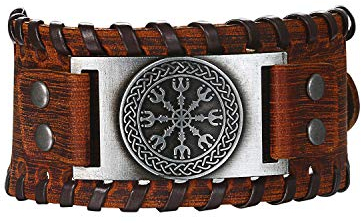 Flongo Lederarmband Männer Groß Leder Armband Herren Armreif Viking Kompass Manschette Braun Verstellbar Motorradfahrer Biker Herren-Accessoires