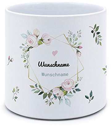 printplanet® - Blumentopf mit Namen oder Text selbst gestalten - Pflanztopf Bedrucken - Motiv: Flowers