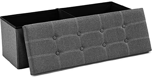 YOUDENOVA 43 Inches Folding Storage Ottoman Bench, Bed End Bench with 120L Large Storage Space, Hallway Footrest Window Padded Seat Storage Chest, Faux Leather (Grey)