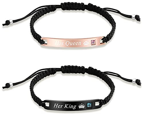 Yijunmca Paare Armbänder mit Schmuckbox Geflochtenes Seil Couples Armband Gravur Her King His Queen Pärchen Bangle Distanz Armreifen Liebhaber Armkette für Männer Frauen Geburtstag Jubiläum Geschenk