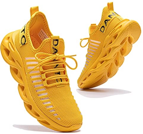 DANNTO Laufschuhe Herren Turnschuhe Damen Sneaker Leichte Atmungsaktiv rutschfeste Sportschuhe Gym Fitness Outdoor Schuhe Fashion Straßenlaufschuhe Gelb 43