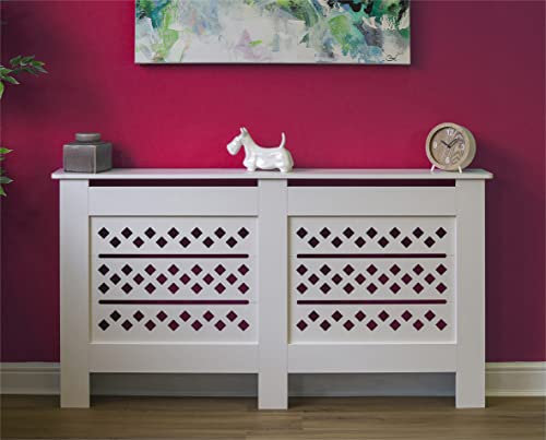 Bestfor Large White MDF Wood Radiator Cover with Rhombic Pattern Vents - Offers protection from burns and hides away old radiators