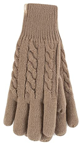 HEAT HOLDERS - Damen Extra Warm Winter Handschuhe | Strick Handschuhe mit Innen Flauschig Fleece Gefüttert (S-M, Beige)