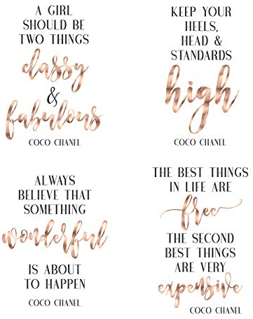 Set mit 4 Drucken, Wandkunst Poster Chanel Zitate, Chanel Wandkunst Set, Chanel Druck, Chanel Wanddekoration, Chanel Wanddruck, Chanel Poster Set Rose Gold Hochzeit Dekor Chanel Art (A1 (nur Druck))