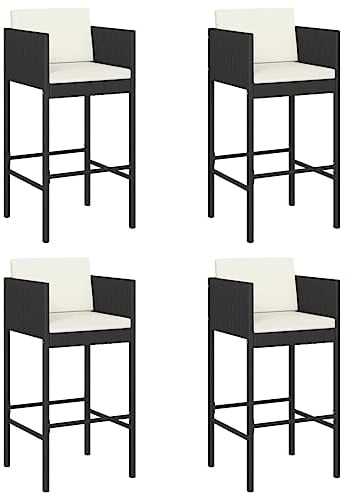 vidaXL 4X Barhocker mit Kissen Küchenhocker Garten Barstuhl Tresenhocker Thekenhocker Tresenstuhl Bistrohocker Gartenmöbel Schwarz Poly Rattan