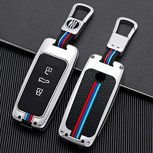 Wondder Zinklegierung Autoschlüsseletui + Silikonhülle passend für Volkswagen V-W 315Mhz 433Mhz 868Mhz PCF AC Chip Touareg 3 Tasten (Silber Farbe A)