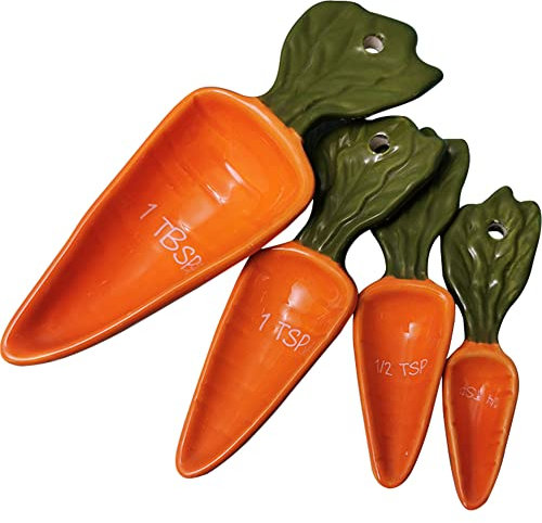 WAYUTO Set of 4 Ceramic Measuring Spoons Baking Measuring Scoops Cooking Measuring Spoons Measuring Teaspoons and Tablespoons for Kitchen Decoration Carrot