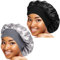 2 Stück Satin Bonnet,Elegante Schlafmütze Nachtmütze für Damen und Mädchen,atmungsaktive Schlaf Mütze,Kopfbedeckung mit breitem Gummiband,Weiche Schlaf Kopf Abdeckung （Schwarz, Grau）