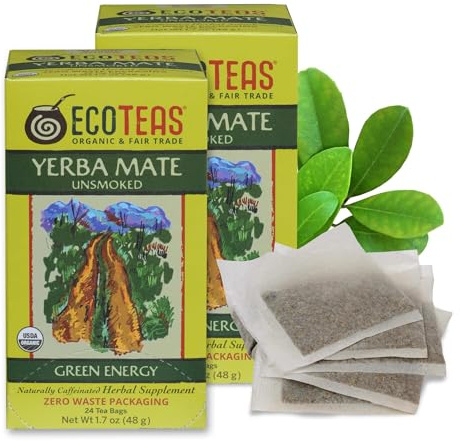 ECOTEAS Organic Yerba Mate Tea Bags Unsmoked 20mg Caffeine 24 Count 2 Pack