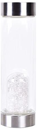 550Ml Natural Crystal Water Bottle Reusable Gem Glass Water Bottle with Quartz Crystal Wand Stick Decorated Point Healing Elixir Point Reiki Crystal Gem Infused Water Bottle ( Color : White crystal )