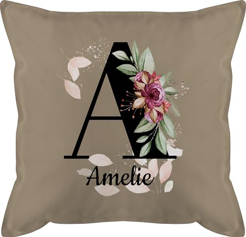 Kissen 50x50 - Anfangsbuchstabe - Buchstabe anpassbar mit Name I Geschenk Initialen - 50 x 50 cm - Beige Natur - Bedrucken Lassen namenskissen Buchstaben a schmusekissen buchstabenkissen