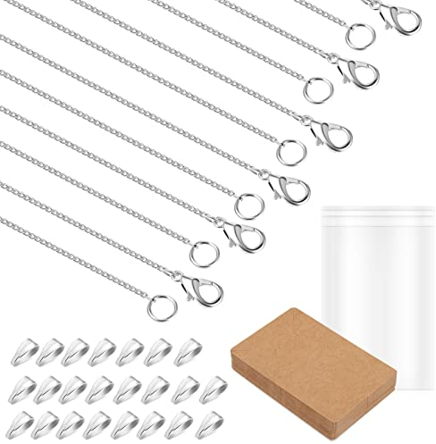 EXCEART 30 Set Silberhalsketten Lose 304 Edelstahl-Schnapphaken Halsketten-Display-Karten mit Selbstversiegelnden Beuteln für DIY-Schmuck-Display