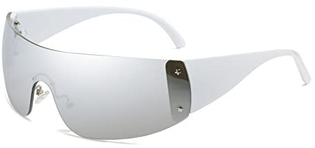 Long Keeper Trendy Rimless Y2K Sunglasses for Women Men, Shield Wrap Around Sunglasses Oversized Futuristic Fashion Sun Glasses UV400 Shades