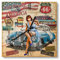 DEQORI Glasuhr | 30x30 cm | Motiv Route 66-Plakat | ausgefallene leise Design Uhr aus Glas | Wanduhr für Wohnzimmer & Küche | Moderne Hingucker Uhr für die Wand