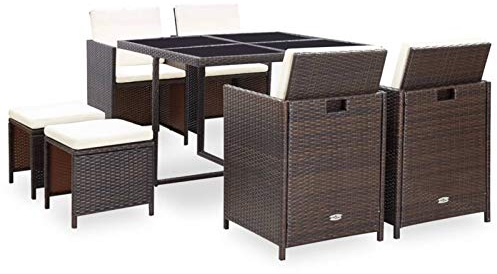 Yolola Garten Sitzgruppe Rattan 8 Personen Gartenmöbel Set Sitzgarnitur mit Auflagen für Garten Gartengruppe Gartengarnitur Gartenmöbel Essgruppe Polyrattan Essgruppe Gartensetse, Braun#2