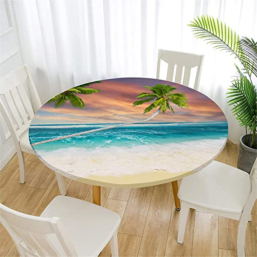 Fansu Redondo con Borde Elástico Ajustada, 3D Océano Playa Mantel Antimanchas Impermeable Mantel de Mesa Cubierta de Mesa para Comedor Cocina (Diámetro 140cm,Cristal Azul)