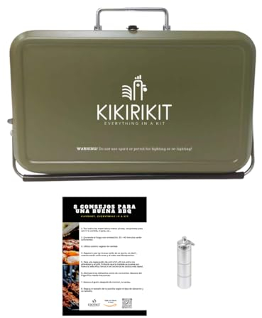 KIKIRIKIT - Barbacoa carbón - Barbacoa portátil carbón- Barbacoa plegable - Kit Barbacoa - Accesorios Camper- Regalo original - Regalos para padres (Verde, Basic Kit)