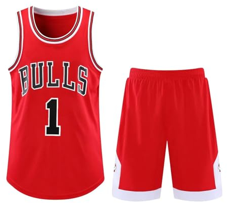 Basketball Trikot und Shorts Set für Kinder/Erwachsene - Ärmelloses Jersey, 2-Teiliger Anzug Mit T-Shirt Weste + Shorts - Rot XL