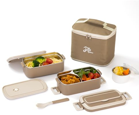 Lille Home 1900ml Bento Box per Adulti a 2 Livelli, Porta Pranzo per Adulti, Porta Pranzo Tiffin con Scomparto in Acciaio Inossidabile da, Contenitore per Alimenti Coibentato