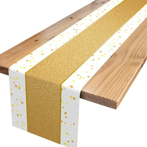 Tischdeko Geburtstag Weiß Gold,Tischläufer Geburtstag Deko Happy Birthday Tischläufer Tischdecke für Kinder Mädchen Jungen Geburtstag Party Dekoration 180 x 35cm