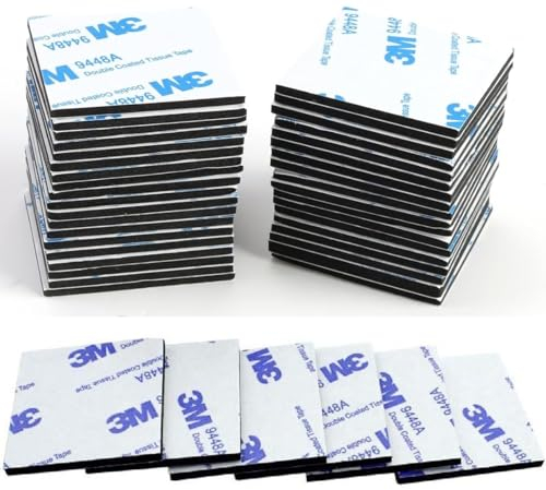 CANOPUS Black Double Sided Sticky Pads Heavy Duty, 48PCs 40mm x 40mm, Waterproof 3M Sticky Back Foam Pads, Thick Adhesive Pads for Wall, 3M Double Sided Pads, Number Plate Pads, Dashcam Sticky Pads