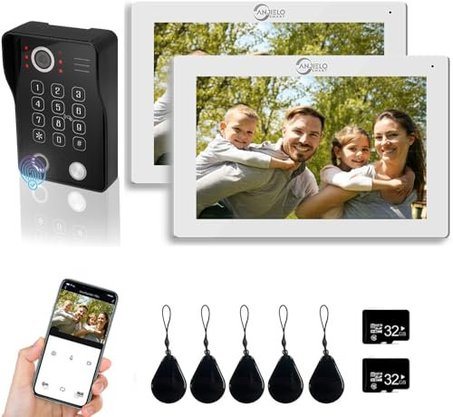 Videoportero automático de 2 unidades, monitor táctil de 7 pulgadas con sistema de timbre de puerta con cable 1080P, compatible con huellas dactilares, tarjeta RFID