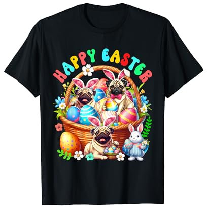 Drei Osterhasen Mops im Eierkorb Blumenliebhaber T-Shirt