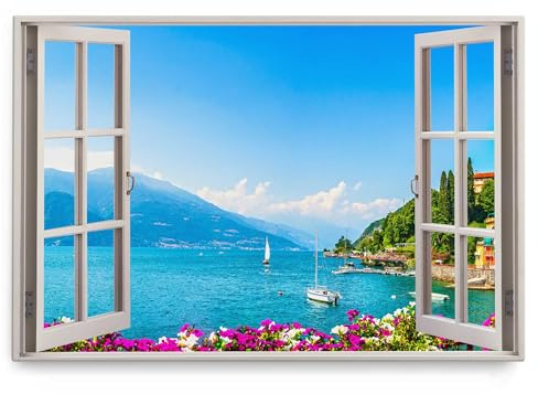Paul Sinus Wandbild 120x80cm Fensterbild Alpensee Berge See Natur Blau Segelboote
