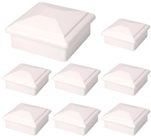 Suprom 8 Pack 4x4 Fence Post Caps for True/Actual 3 1/2 x 3 1/2 Wood Post, Made from Hard PP Plastic and Against Fading, Keep Post from Cracking and Rotting (White, 8Pack)