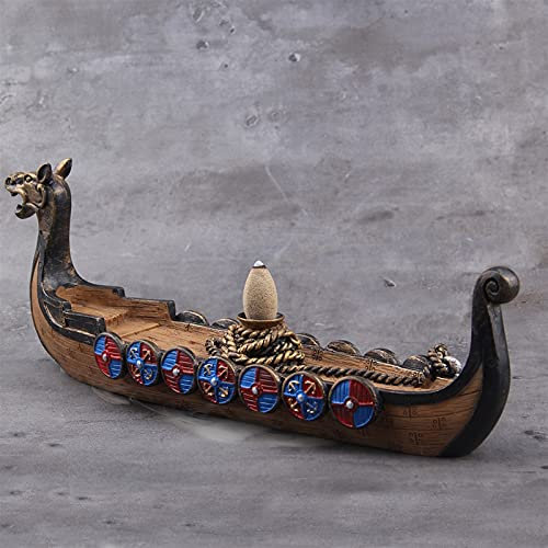 Brûleur d'encens en cascade Porte-encens en céramique Bateau dragon viking, avec 10 cônes d'encens (couleur : bateau 10 encens)