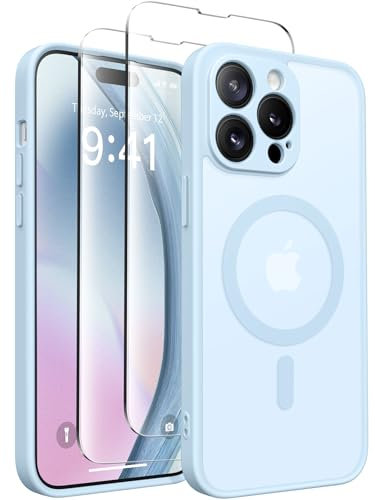 CAPRARO Magnetic for iPhone 14 Pro Max Case, [Compatible with MagSafe] [Full Camera Protection] [14FT Drop Protection] Shockproof Protective Slim Translucent Matte Phone Case,Light Blue