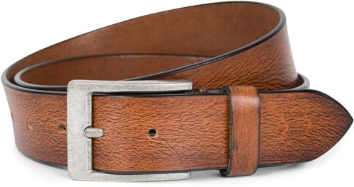 styleBREAKER Unisex Echtleder Gürtel Rindsleder Struktur | 3,7 cm breit, individuell stufenlos kürzbar. Große gebürstete Einfachdornschließe. Robustes Accessoire für Anzug und Jeans.
