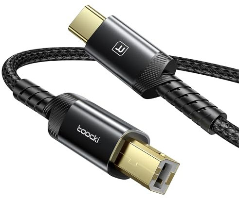 toocki USB C Druckerkabel USB B auf USB C Kabel Scannerkabel mit Nylonkabel und Aluminiumstecker kompatibel mit iPhone 16 Serie MacBook Matebook Dell HP Scanner Digital Piano MIDI usw (3m,2 pack)
