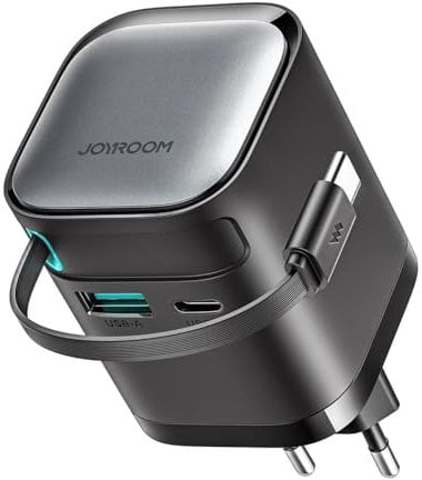 Ladegerät mit Einer Leistung von bis zu 65 W mit USB-A- und USB-C-Anschlüssen und einem integrierten USB-C-Kabel ? Schwarz