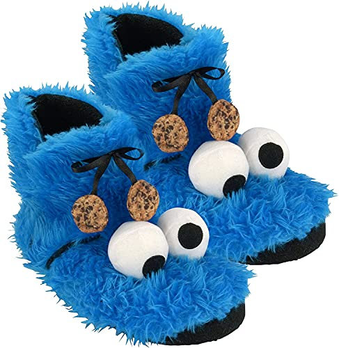 United Labels Sesamstraße 3D Hausschuhe Plüsch Cookie Monster, Blau, 43/44, Pantoffeln mit Fell und Anti Rutsch Noppen, Hausstiefel
