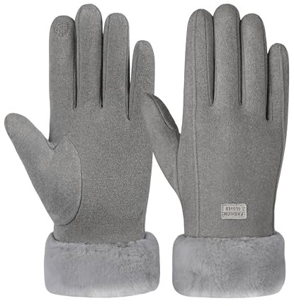 FORVEVO Handschuhe Damen Winter,Warme Touchscreen Winterhandschuhe,Thermo Handschuhe mit Fleece Futter für Outdoor Fahrrad Skifahren(Grau)