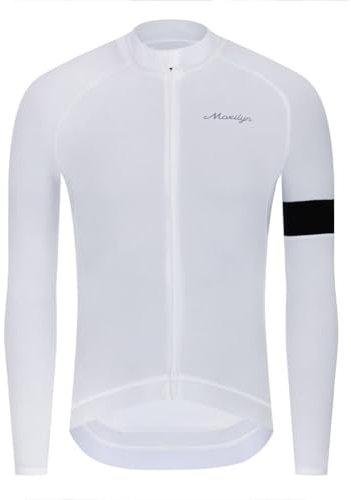 MOXILYN Winter Men's Cycling Jerseys Long Sleeve Thermal Fleece Cold Weather Cycling Jackets Warm Bike Tops Zipper Pocket, White, L