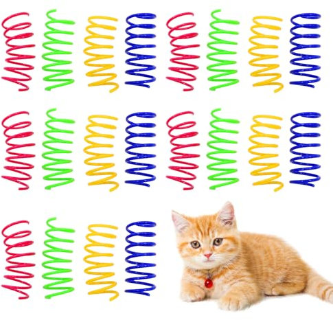 20 Stück Spirale Spielzeug Katze,Katzenspielzeug Federn,Kunststoff Katzen Spielzeug für Katze,Kreatives Feder Federspielzeug Cats Toys,Interaktives Spielzeug für Katzen Beschäftigung,Spiralen Katzen